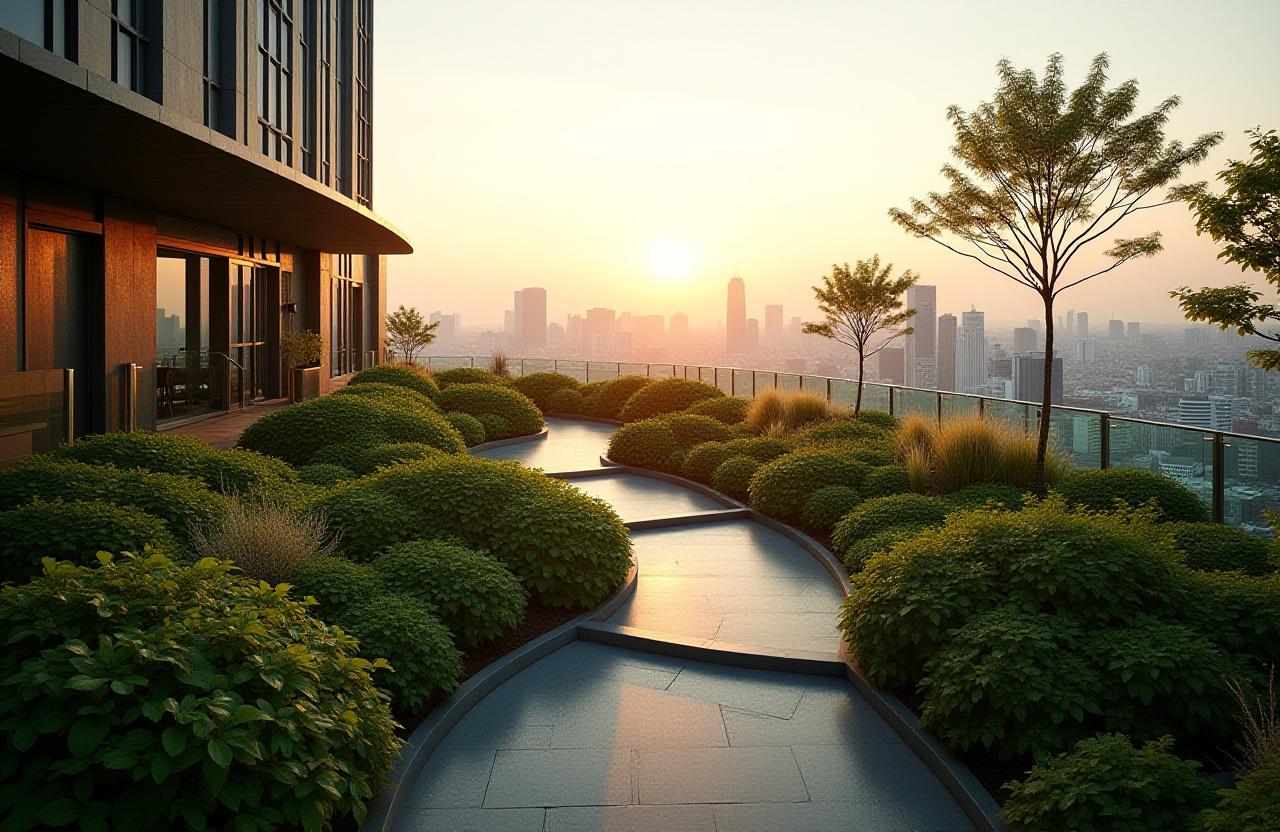 Panoramic view of a rooftop garden in Tokyo